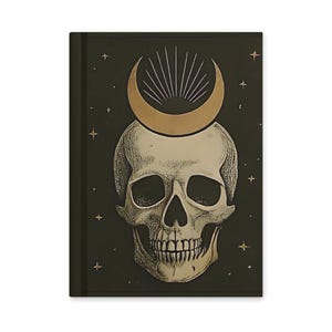 Diário de caveira enigmática, caderno de capa dura com tema de lua gótica, livro de escrita ocultista fosco, presente de caveira de Halloween, diário da academia sombria de bruxas