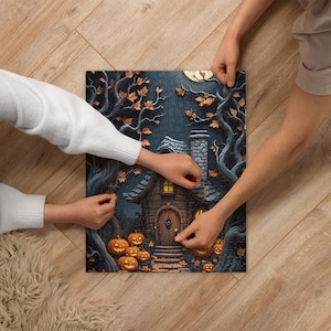 Haunted Halloween Cottage Puzzle 520 Piece Spooky Jack-o&#39;-Lantern Jigsaw, Cozy Fall Puzzle for Autumn Nights & Gifts