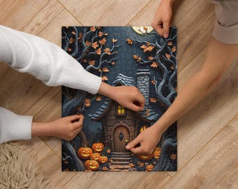 Puzzle z nawiedzonym domkiem na Halloween: Straszne lampiony z dyni, 520 elementów