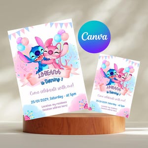 Stitch and Angel Birthday Invitation: Editable & Printable Template – Beautiful Invitation for Your Little One's Birthday, Editable in Canva
