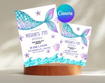 Mermaid Tail Birthday Invitation, Mermaid Under the Sea Birthday Invite, Mermaid Invites, Whimsical Mermaid Birthday Party