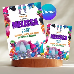 Trolls invitation, Trolls Birthday Invite Printable, Trolls Craziest Party Birthday Invitation, Digital Trolls Party Editable Template Canva