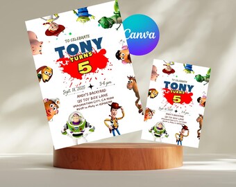 Two Infinity and Beyond Birthday Invitation | 2nd Birthday Toy Kids Birthday Party Invite | Digital Canva Template | Toys | Editable Canva