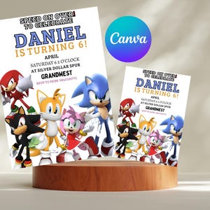 3 Faire-part d'anniversaire Sonic, Super Hedgehog Boys, faire-part de fête Super Sonic, Invitation de fête Super Sonic, modèle d'invitation Sonic modifiable, modèle Canva