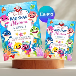 Modello di invito per il compleanno di Baby Shark Invito per bambina e bambino Baby Shark blu Invito per la festa di compleanno di Baby Shark stampabile Download immediato