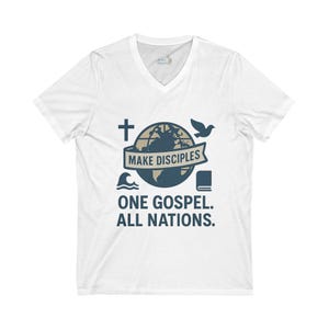Great Commission Top, Christian T-Shirt, Religious Tee, Evangelism Shirt, Unisex V-Neck, Make Disciples, Gospel Message