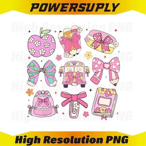 Back To School Coquette Bow Pencil School Students Png, Girly Pink School Bus Pencil Png, Coquette Bow Student Png, Instant Download