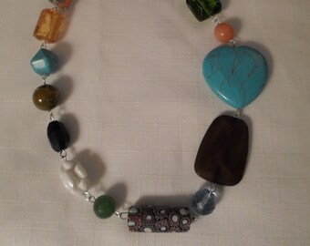 LUCITE & GLASS NECKLACE / Art Glass / Crystal / Trade Bead / Stone / Millefiori / Designer-Inspired / One-of-a-Kind / Mod / Boho / Accessory