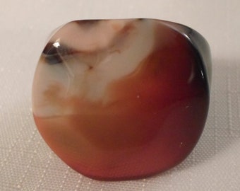 END-OF-DAY Lucite Ring / Size 11-3/4 / Rust, Brown, Beige & Carnelian Orange / Marbled / Unisex / Mod / Chunky Hip Vintage Jewelry Accessory