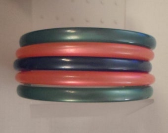 MOONGLOW BANGLE BANGLES / Cat Eye Bracelet Set / Orange / Green / Navy / Best Plastics / Book Pieces / Retro Vintage Jewelry Accessories Lot