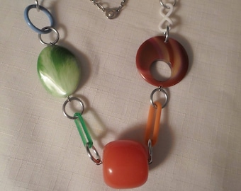 ARTISAN NECKLACE / Lucite / Green / Yellow / Orange / Pink / Blue / Brown / Red / Hip / Trendy / Art Moderne / Chic / OOAK Jewelry Accessory