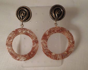 HUGE LUCITE EARRINGS / Pierced / Marbled / Layered / Laminated / Retro / Lea Stein Style / Chic / Couture / Rare Vintage Jewelry Accessories