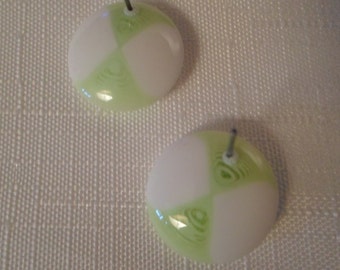 Best Plastics Earrings / Lucite / Pierced / Green / White / Striped / Layered / Laminated / Mod / Hip / Vintage / Retro Jewelry Accessories