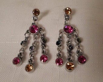 RHINESTONE CHANDELIER EARRINGS / Pierced / Weddings / Prom / Fashionista / Trendy / Modernist / Disco / Rockabilly / Chic / Mod Accessories