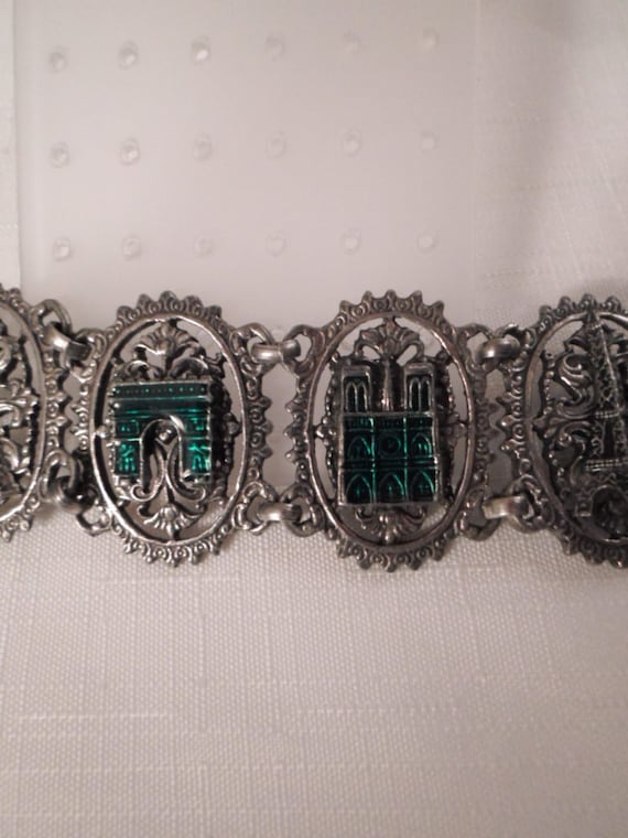 PARIS SOUVENIR BRACELET / Teal Green Enamel / Silv