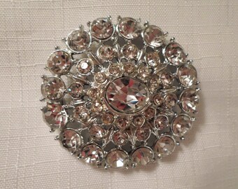 RHINESTONE SILVER BROOCH / Pin / Wedding / Bridal / Classic / Traditional / Retro / Trendy / Chic / Huge / Bling / Fashionista / Accessory