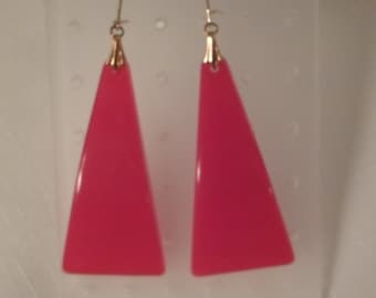RED LUCITE EARRINGS / Pierced / Triangle / Massive / Designer-Inspired / Runway / Couture / Disco-a-Go-Go / Huge Vintage Jewelry Accessories