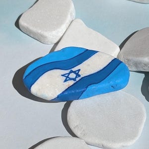 Israeli Flag Hand-Painted Stone- Hand-painted tribute, memorial rock to celebrate the land of Israel
