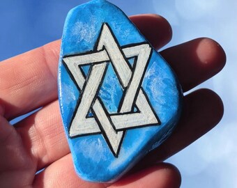 Star of David Hand painted Stone | Jewish Art