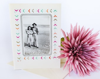 Antique Photo Greeting Card of Couple at Beach, One of a Kind Handmade Card Romantic Greeting Card