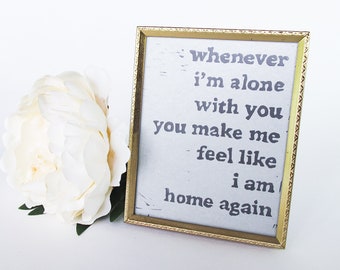 Whenever I'm Alone With You - Lyrics Linocut Print in Vintage Frame, The Cure Love Song Relief Print on Silver Toned Paper