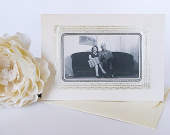 Vintage Photo Blank Greeting Card of Happy Couple, One of a Kind Handmade Card Romantic Greeting Card