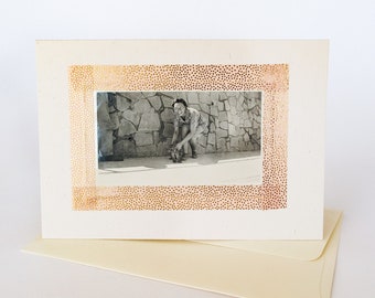 Vintage Photo Greeting Card of Lady and Baby Leopard, One of a Kind Handmade Card for All Occasions