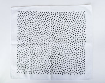Block Printed Handkerchief With Black Dots on White Cotton