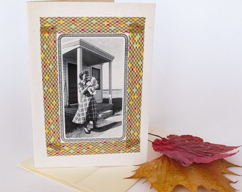 Vintage Photo Greeting Card of Mom and Baby, Handmade One of a Kind Blank Card