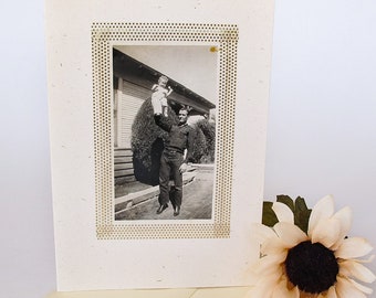 Vintage Photo Greeting Card of Father and Child, One of a Kind Handmade Blank Greeting Card