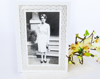 Vintage Photo Greeting Card of Woman, Handmade One of a Kind Blank Card