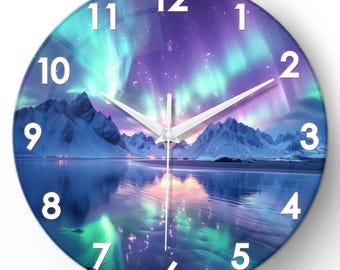 Snow Mountain Aurora Clock,Dreamy Northern Lights Clock,Aurora Reflection Creative Clock,Aurora Element Clock,Starry Aurora Theme Clock