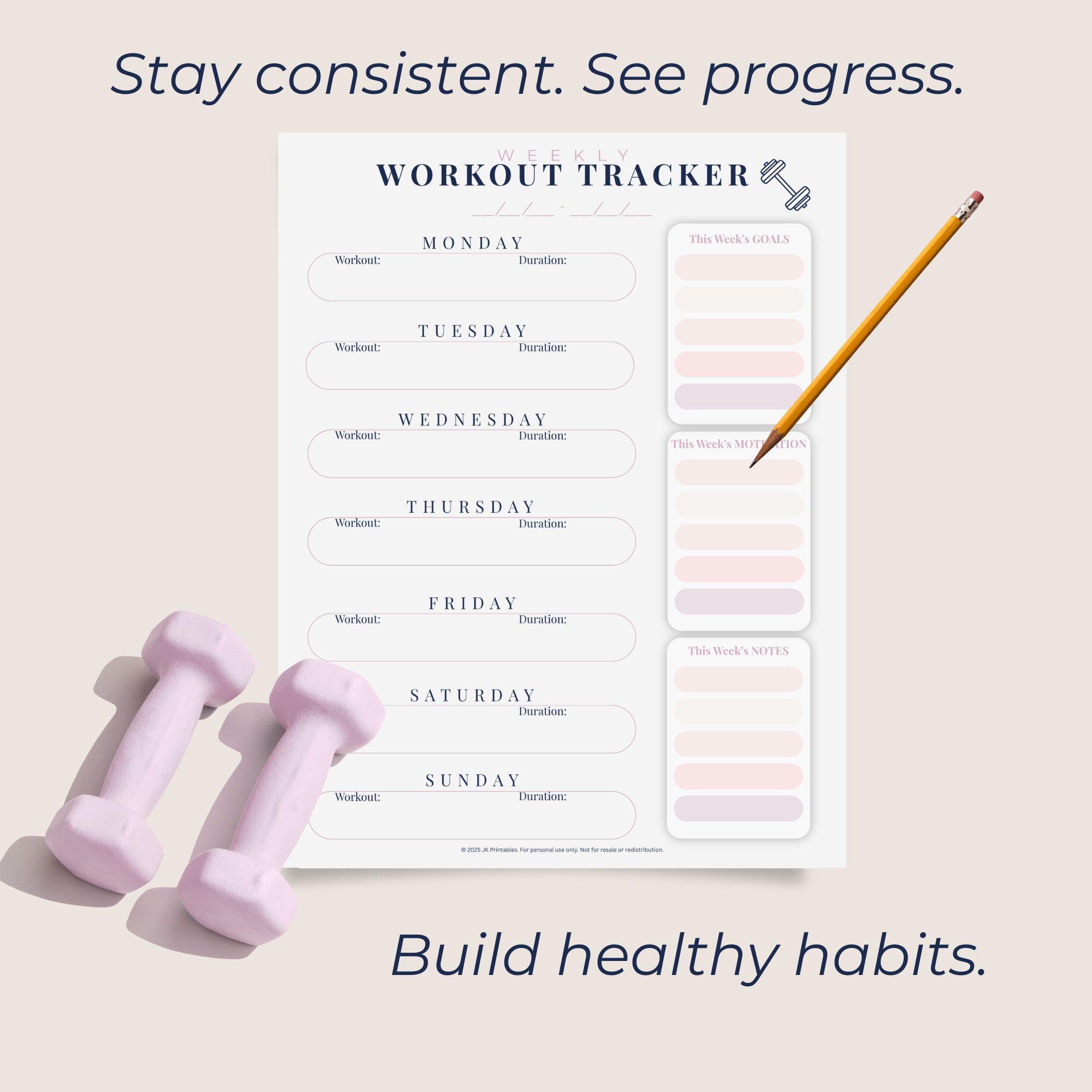 Weekly Fitness Tracker Printable (blush) | Workout Planner PDF ...