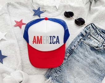 America Trucker Hat | 4th of July Hat | Patriotic Hat | Red White Blue Hat | USA Hat | Independence Day Outfit