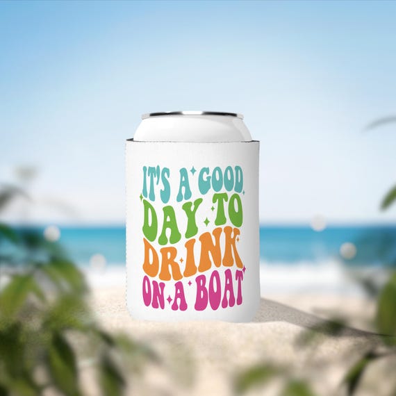 Boat Day Drink Koozie | Retro Summer Can Cooler, Lake Life Party Favor
