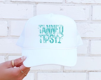 Tanned and Tipsy Trucker Hat | Bachelorette Beach Pool Party Summer Vacation