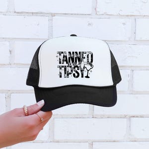 Tanned and Tipsy Trucker Hat, White and Black Foam Hat, Summer Beach Hat, Bachelorette Party Hat, Girls Trip Hat, Funny Vacation Hat