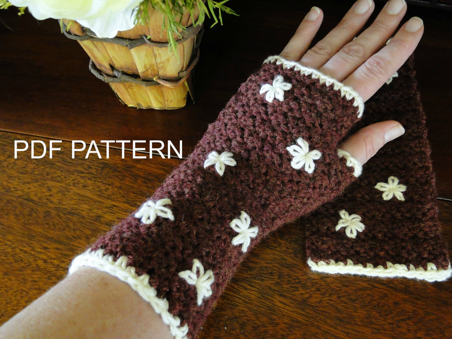 PDF PATTERN for Crochet Fingerless Wrist Warmer Burgandy Etsy