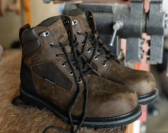 Crazy Horse Leather Work Boots: Composite Toe, Waterproof, Slip-Resistant