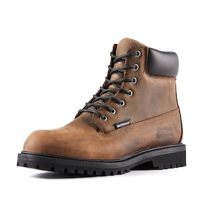 Men’s 6&quot; Soft Toe Waterproof Leather Work Boots, Handcrafted Details, Slip Resistant, Durable, EH Rated for Industrial Use