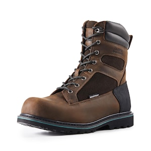 Work Boots for Men Heavy Duty Composite Toe 8" Durable Crazy Horse Leather Waterproof Slip-Resistant Goodyear Welt Construction Boots