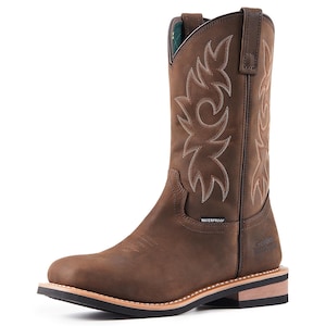 11'' Cowboy Work Boot for Men Wide Square Toe Work Boots Comfortable Soft Boots, Crazy Horse Leather, Oil & Slip Resistant, Waterproof