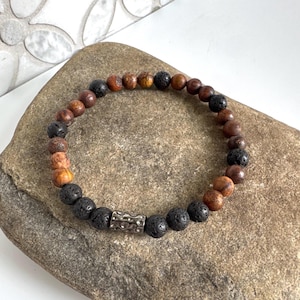 Gemstone Men’s Bracelet Black Lava Wood Beaded Healing Bracelet Gifts for Him Boho Accessories