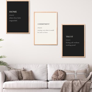 Utskrivbar väggkonst med 3 element, minimalistiska typografiska tryck, neutral pardekor, set med relationscitat