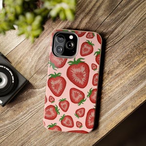 Erdbeer Handyhülle - Niedliches Obst iPhone/Samsung Hülle - Ästhetisch glänzende Handyhülle mit Handgezeichneter Erdbeere