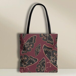 Black Luna Moth Tote Bag - Witchy Forest Aesthetic Tote -  Dark Moth Art Bag - Gothic Nature Gift