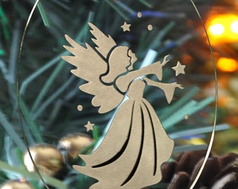 Carved Glass Angel Christmas Ornament