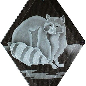 Graviertes Glas Racoon hängen Suncatcher