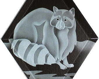 Carved Glass Racoon Hanging Suncatcher
