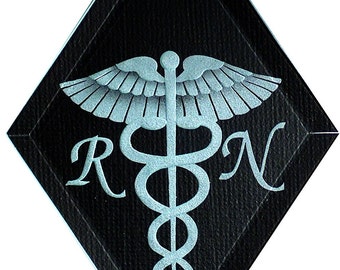 Carved Glass Caduceus Registered Nurse RN Hanging Suncatcher